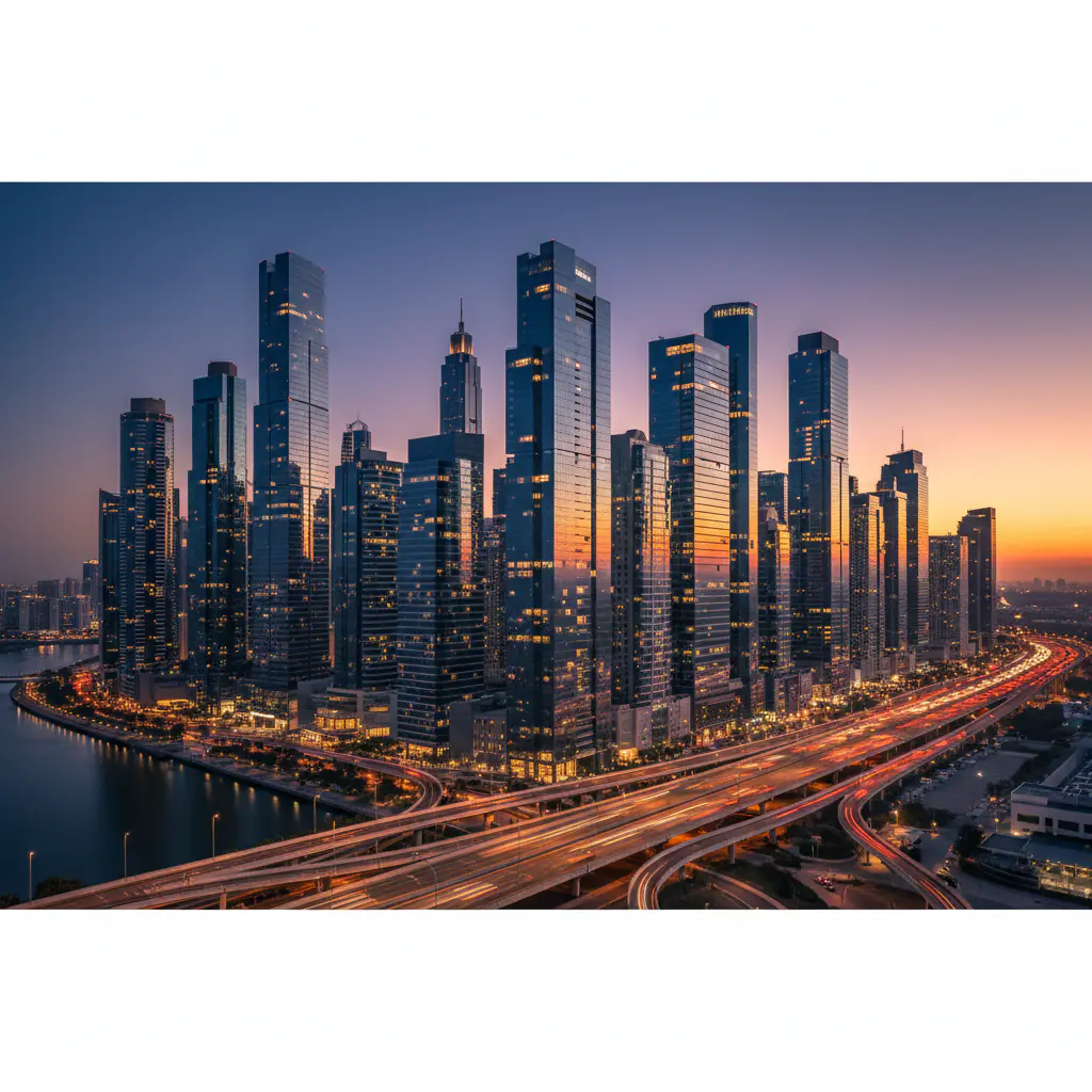 Panoramic modern city skyline at twilight